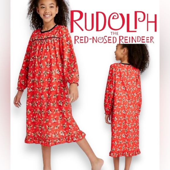 Red Christmas Pajama Nightgown with Rudolph - Picture 1 of 7